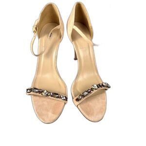 J. Crew Jewel Embellished Strappy Heels 3.5" Suede Taupe Barely Worn Sz 10